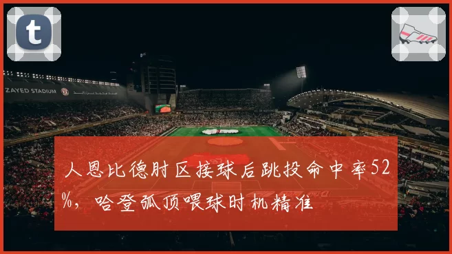 人恩比德肘区接球后跳投命中率52%，哈登弧顶喂球时机精准